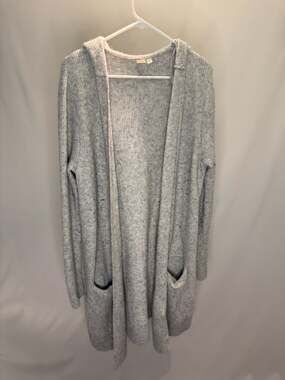 GAP Women's Gray Marl Hooded Cardigan Duster Sweater - Size Medium Tall